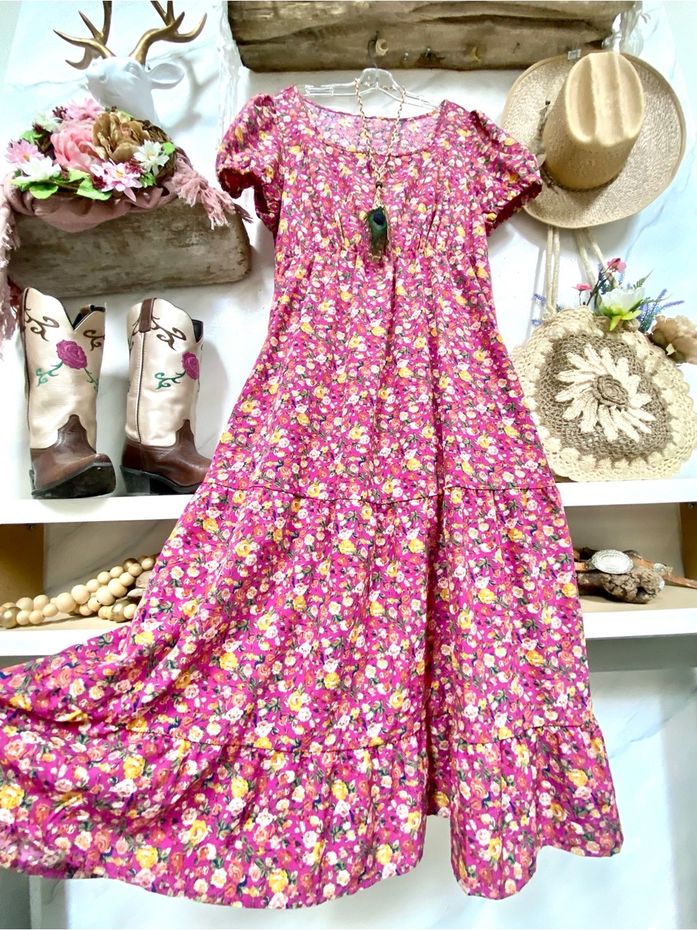 Cottagecore boho floral dress w Granny shabby chic prairie vibe